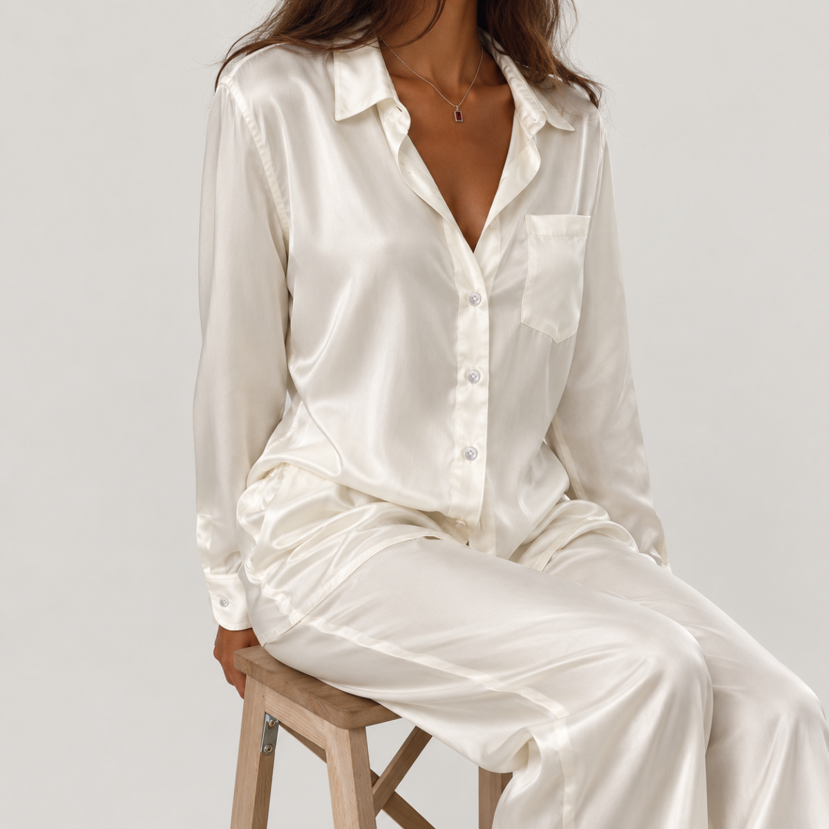 Mørier Silk Trousers – Ivory White