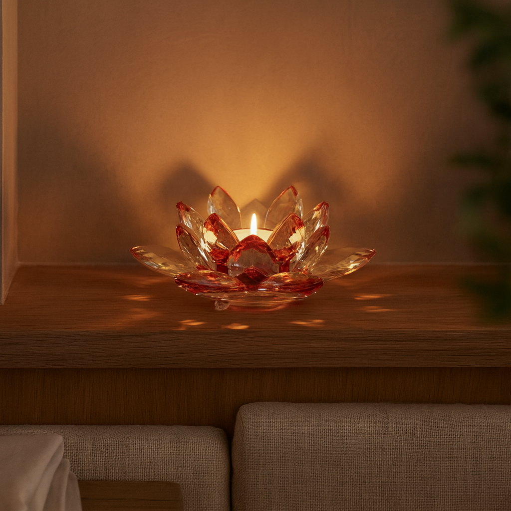 Lotus candlestick made of crystal glass - Rubra